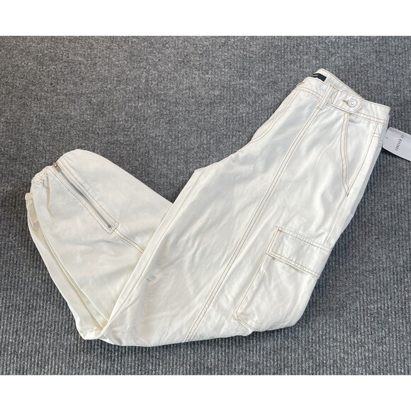 Forever 21 Cargo Junior Size Large Cinched Mid Rise Jogger Pants White NEW - Picture 8 of 11